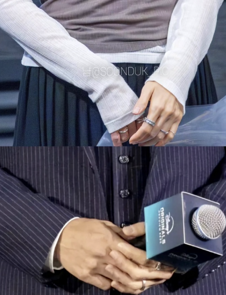 玄彬(下)和孫藝真(上)戴同款情侶戒。(翻攝自Weibo)