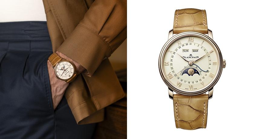 Blancpain Villeret全日曆月相腕錶，40毫米18K紅金錶殼、蛋白石色錶盤，搭載6654型機芯，動力儲存72小時，951,000元。(Blancpain提供，以下同)