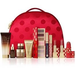 雅詩蘭黛歡慶時刻奇蹟禮盒3,200元，價值17,526元，不參加百貨九折活動，澎湃獻禮內含6款正貨商品。