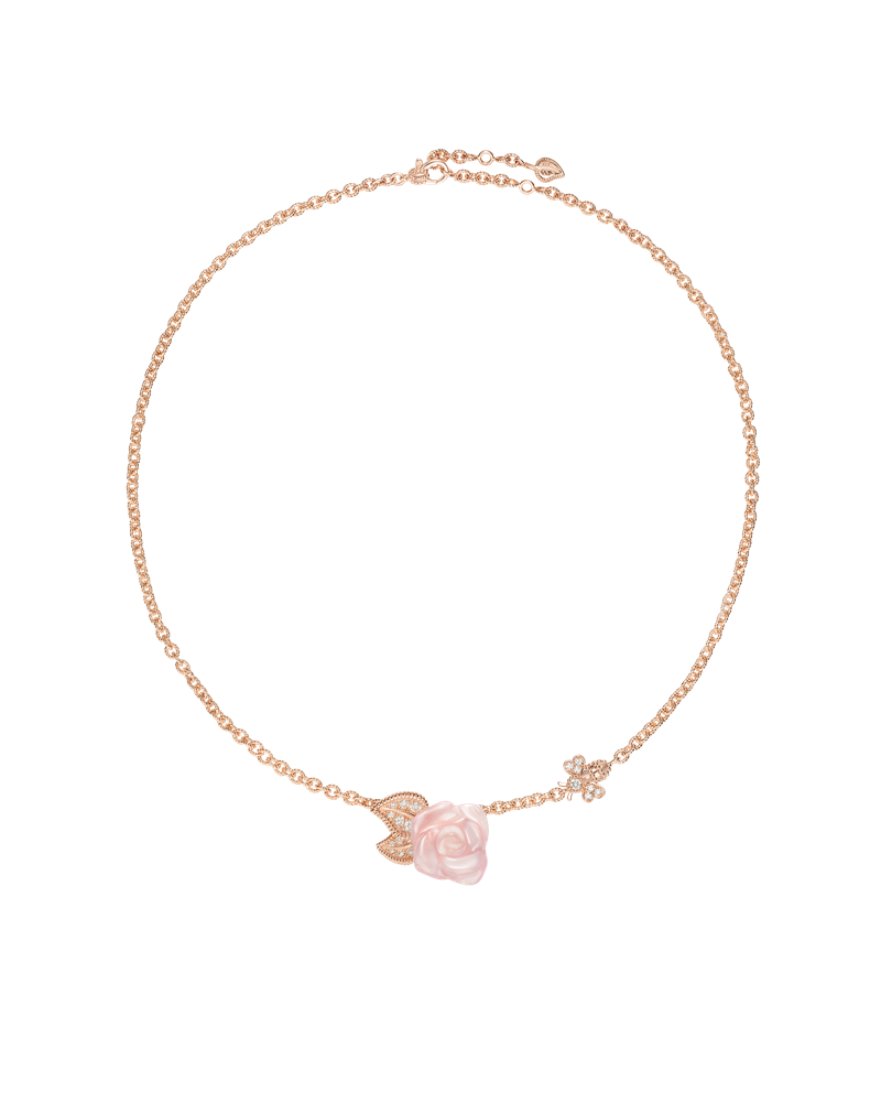 Rose Dior Pré Catelan 玫瑰金玫瑰石英項鍊，540,000元。（Dior提供）