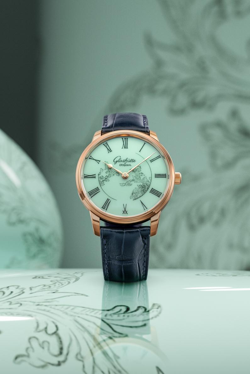 格拉蘇蒂原創Senator Meissen議員麥森腕錶青瓷綠色款，918,000元。