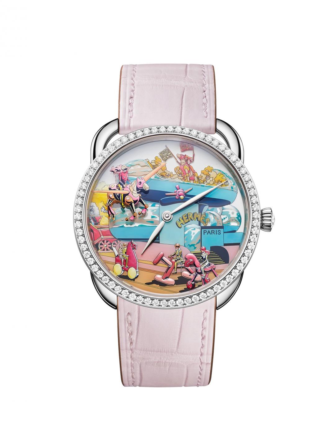 Arceau Hermès locomotion腕錶，三層透視感精準描繪豐富細節，3,344,000元。