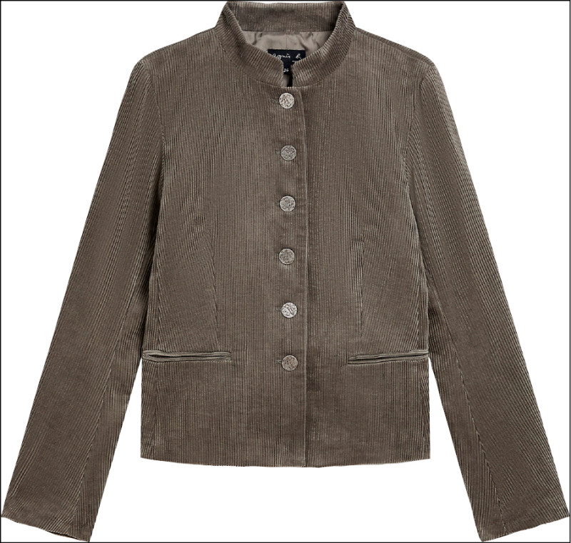 女裝燈芯絨立領外套以細緻絨面與紋理描繪優雅，24,980元。