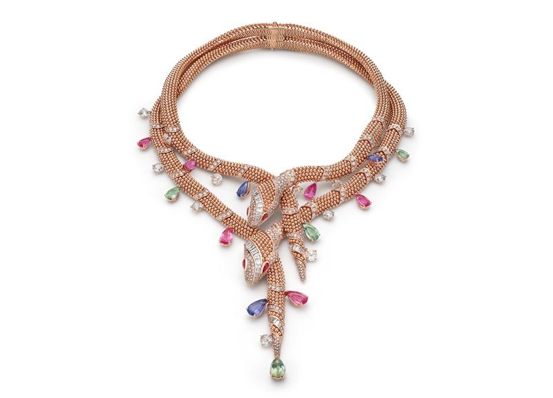 BVLGARI Serpenti系列頂級玫瑰金彩寶與鑽石項鍊。（BVLGARI提供）