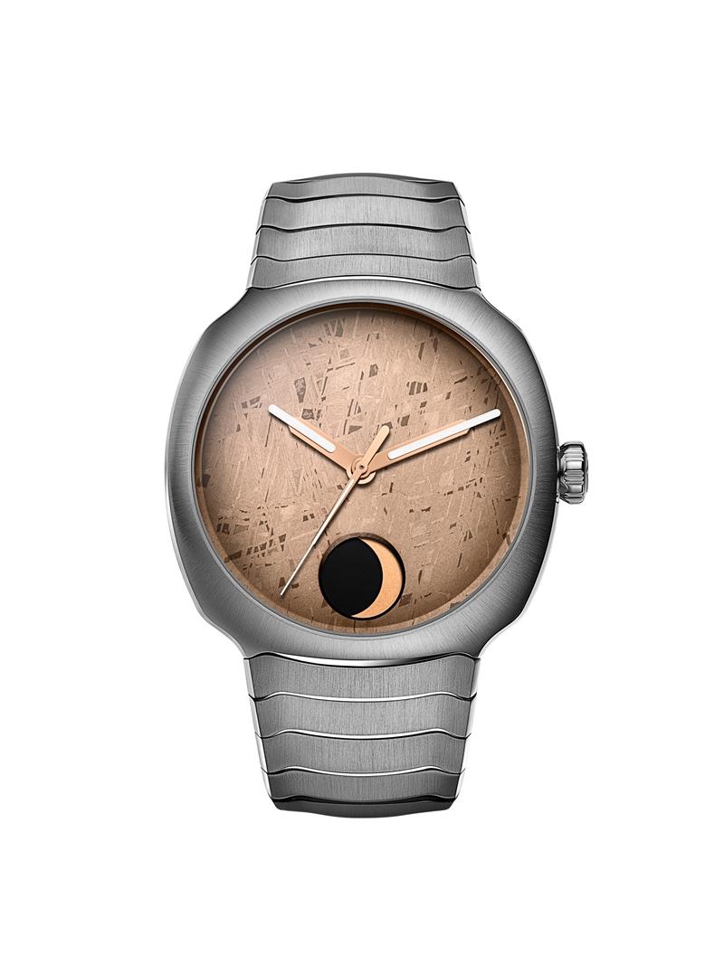 疾速者恆動月相隕石概念腕錶，1,422,000元。（H. Moser & Cie.提供）