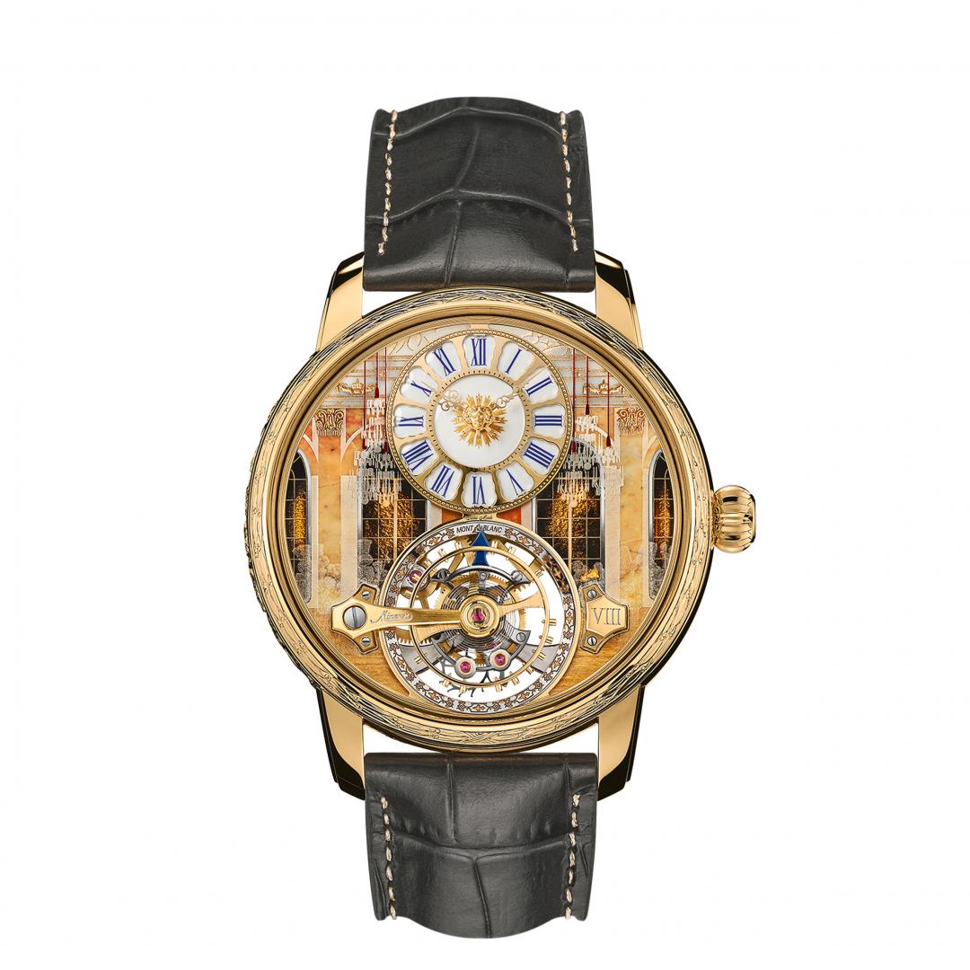 萬寶龍明星傳承系列懸浮外置陀飛輪腕錶凡爾賽宮限量版8，約9,515,660元。(MONTBLANC提供，以下同)