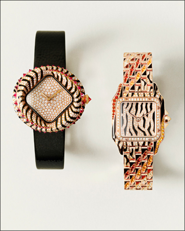 卡地亞匯集多種動物斑紋，以抽象方式點綴腕錶，價格店洽。