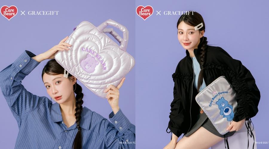 （左起）珠光愛心波紋電腦包（NT$1,080）；空氣平板收納包（NT$880）。