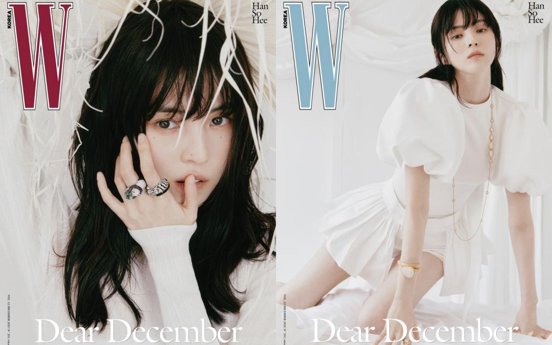 韓韶禧在這組年末時尚大片中，以多款白色系造型呈現詩意雪精靈氛圍感。