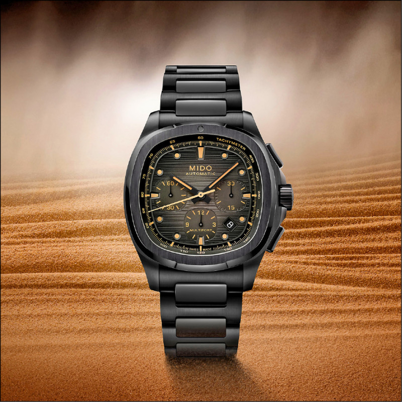 MIDO全新推出Multifort TV Chronograph計時碼錶黑色PVD款，82,200元。