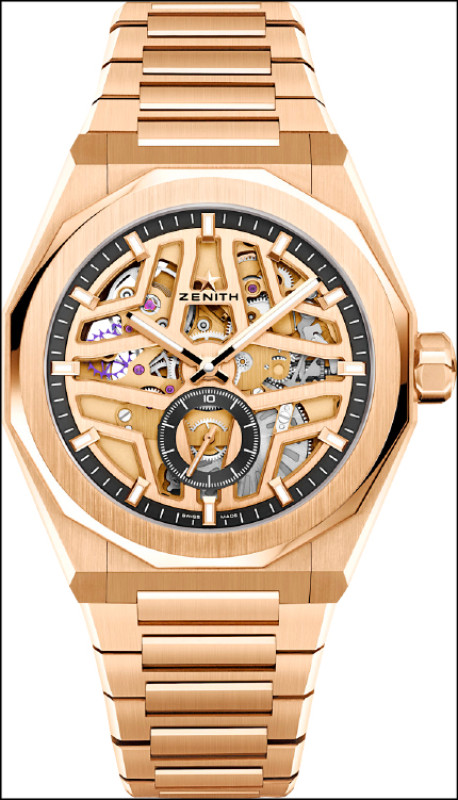 展現結構美學的DEFY Skyline Skeleton挑戰天際線鏤空玫瑰金腕錶，錶徑41mm，2,253,000元。