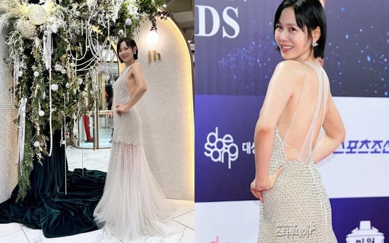 青龍獎時孫藝真選穿背部全裸剪裁的禮服展現好身材。（翻攝自instagram、韓網）