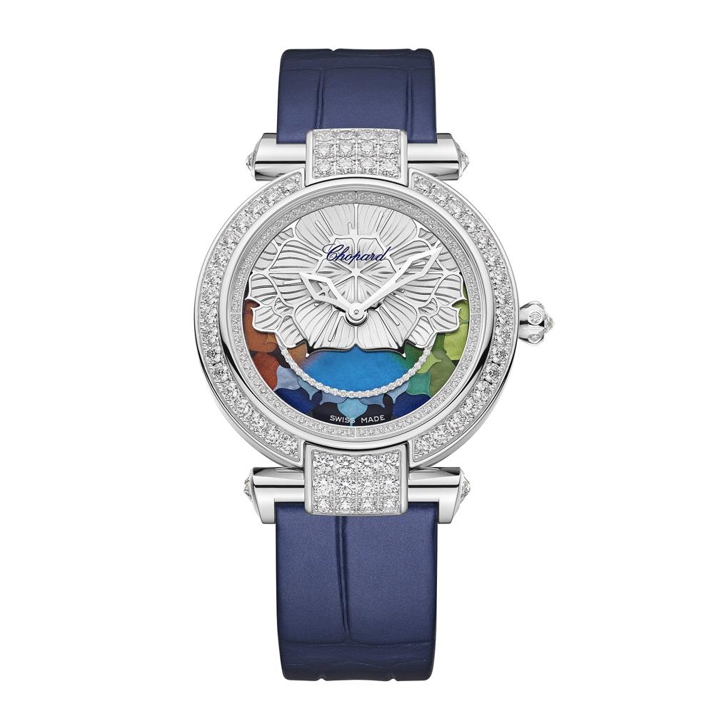 Chopard IMPERIALE Four Seasons腕錶，搭載L.U.C 96.31-L機芯，18克拉道德白金錶殼，時間顯示，價格店洽。