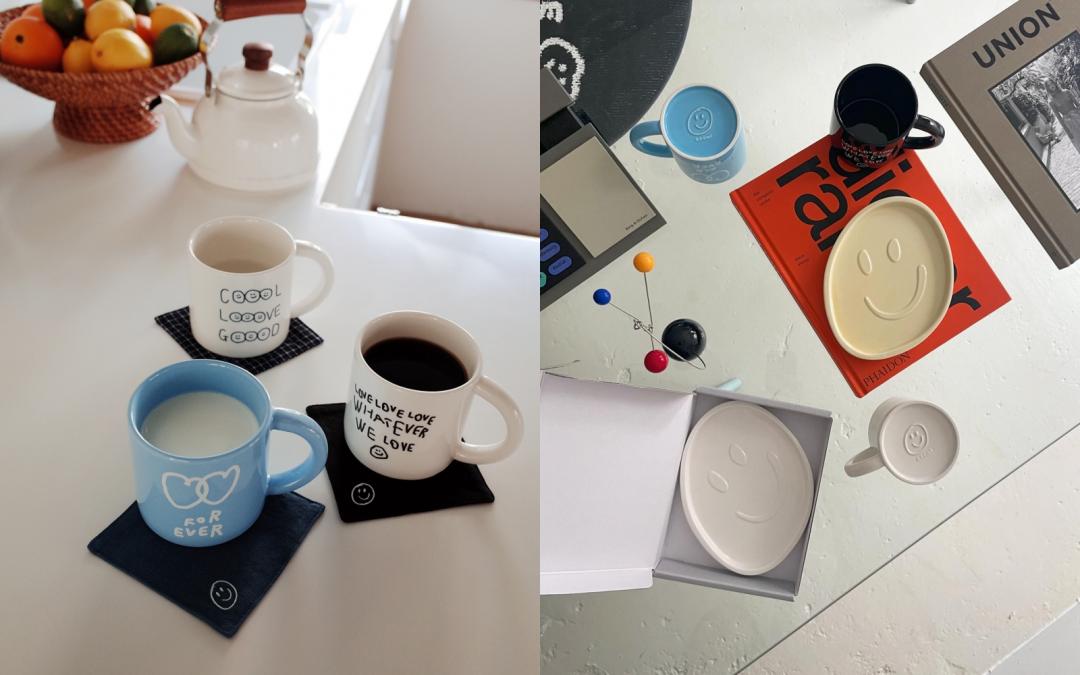 （左起）塗鴉陶瓷馬克杯，售價NT$590元；手工陶瓷盤，售價NT$1,180元。