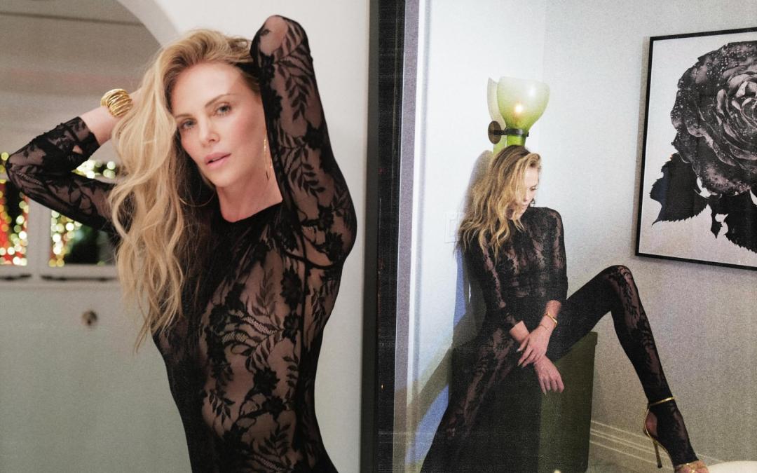 雖然穿著透視緊身裝，但莎莉賽隆以大膽的肢體語言呈現火辣畫面。