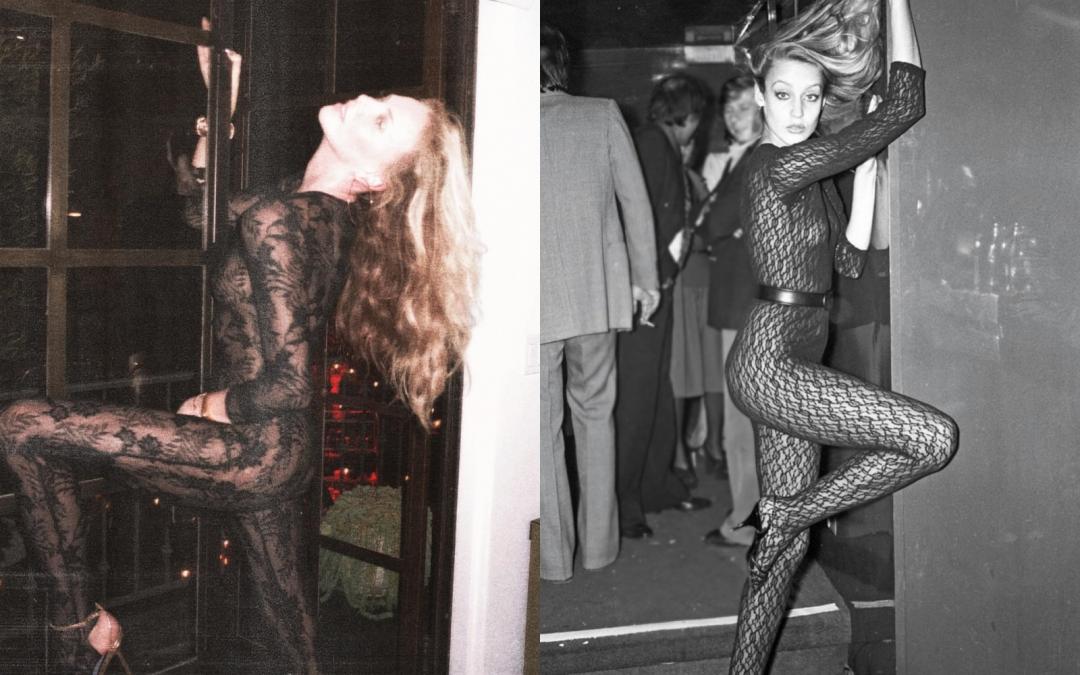 莎莉賽隆派對造型致敬傳奇超模女星潔芮霍爾的經典畫面。