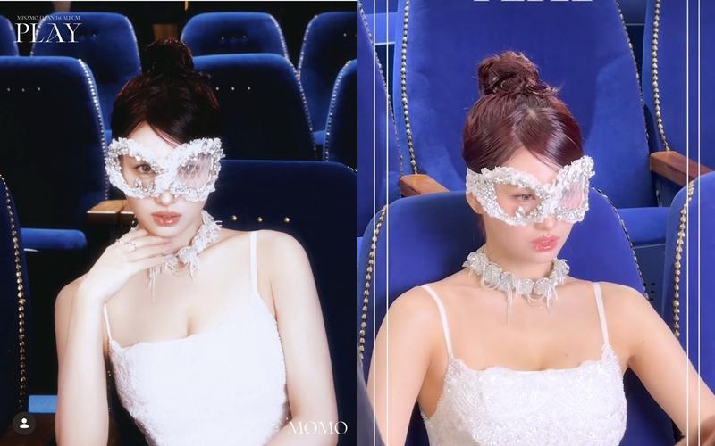 Momo戴上貓形輪廓的刺繡眼照展現摩登風格。（翻攝自instagram）