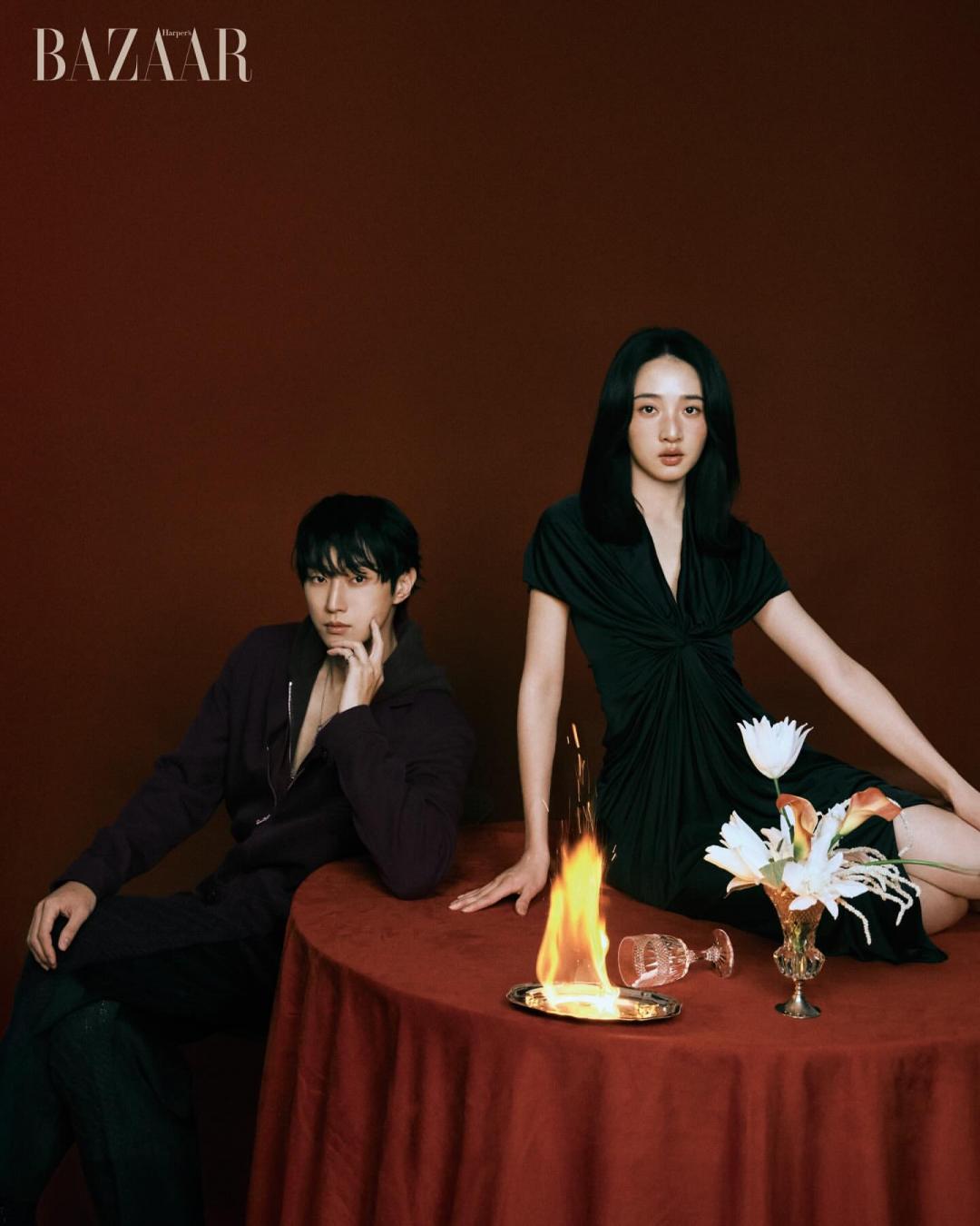 振永與李沐穿著LOEWE黑色情侶裝，合體拍攝時尚大片。