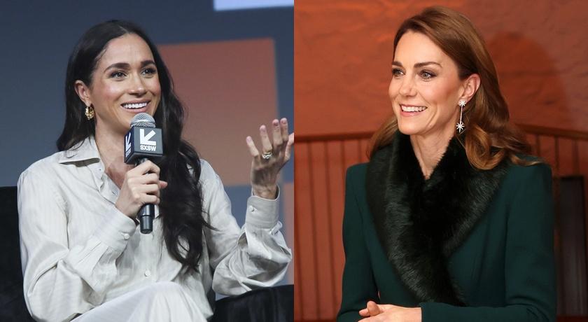 梅根(左)和凱特王妃(右)都是時尚指標。(美聯社、法新社)