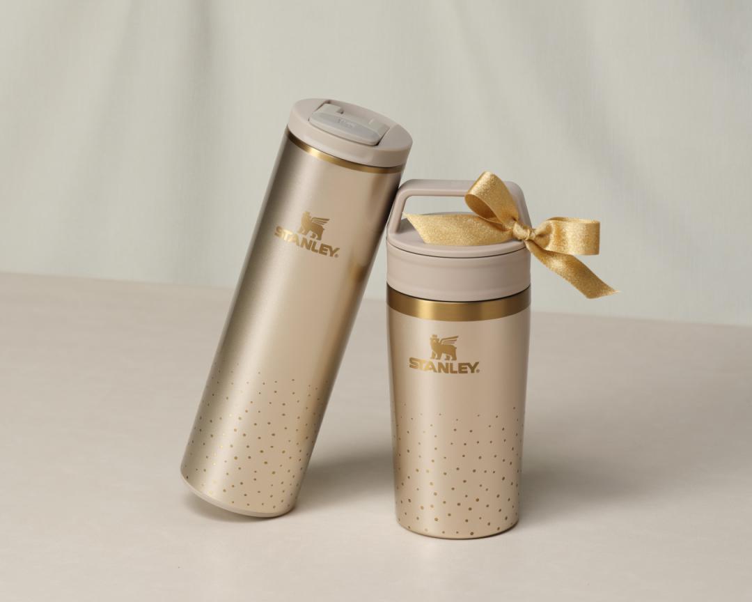 Aerolight翻蓋輕盈杯Prosecco Shimmer香檳金 0.47L 1,180元、CAFÉ-TO-GO 真空馬克杯Prosecco Shimmer香檳金|0.35L 880元。