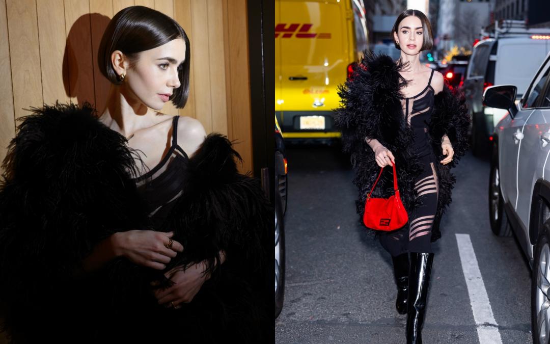 莉莉柯林斯與偶像相見時，穿的就是這件1997年的FENDI洋裝。