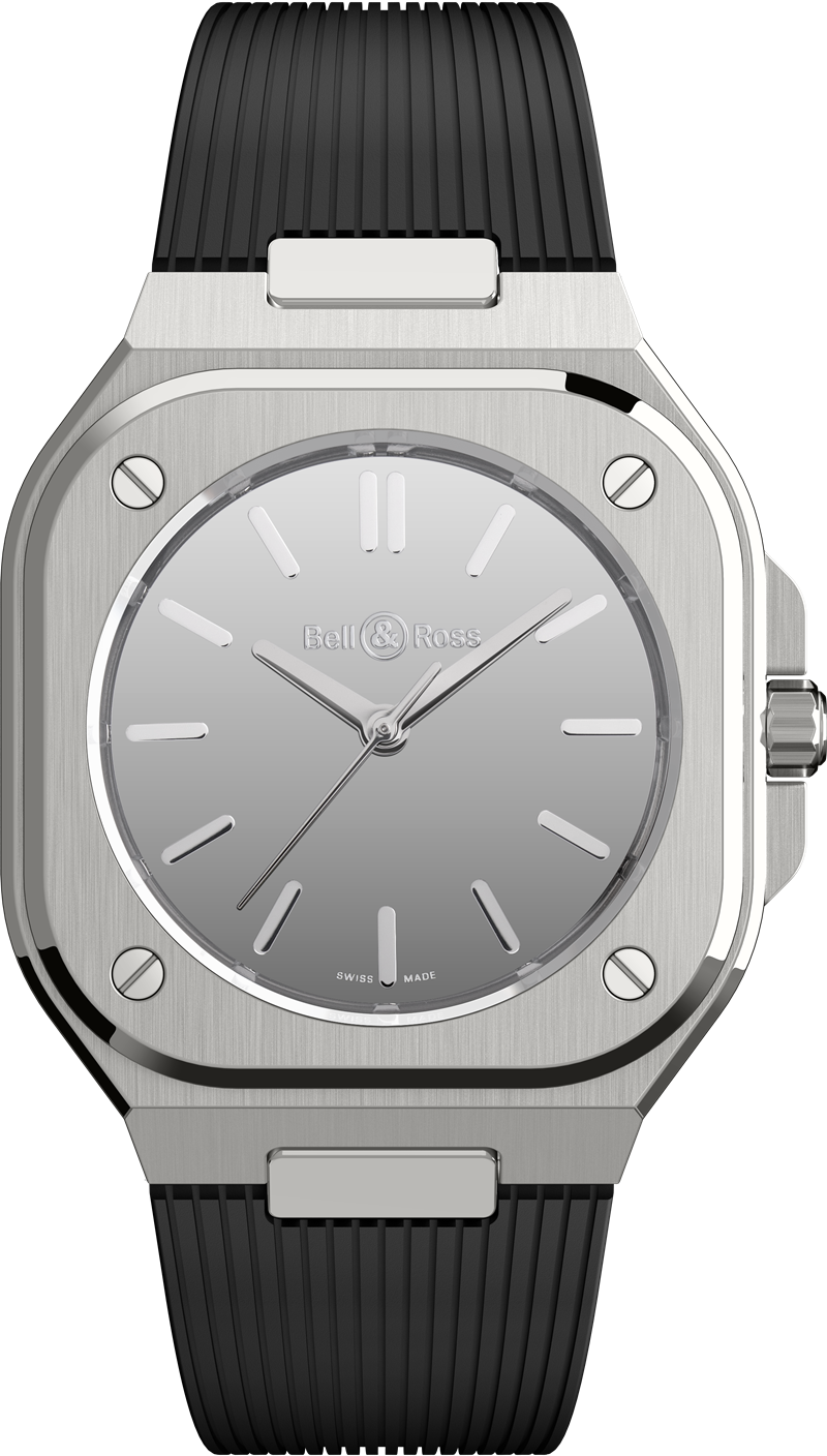 BR-05 Mirror Steel腕錶，限量250只，195,000元（鋼帶）、177,000元（膠帶），只限Bell & Ross專賣店發售。（Bell & Ross提供）