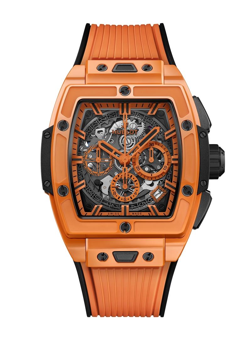 Spirit of Big Bang亮彩橘高彩陶瓷計時碼錶，1,173,000元，全球限量200只。（Hublot提供）