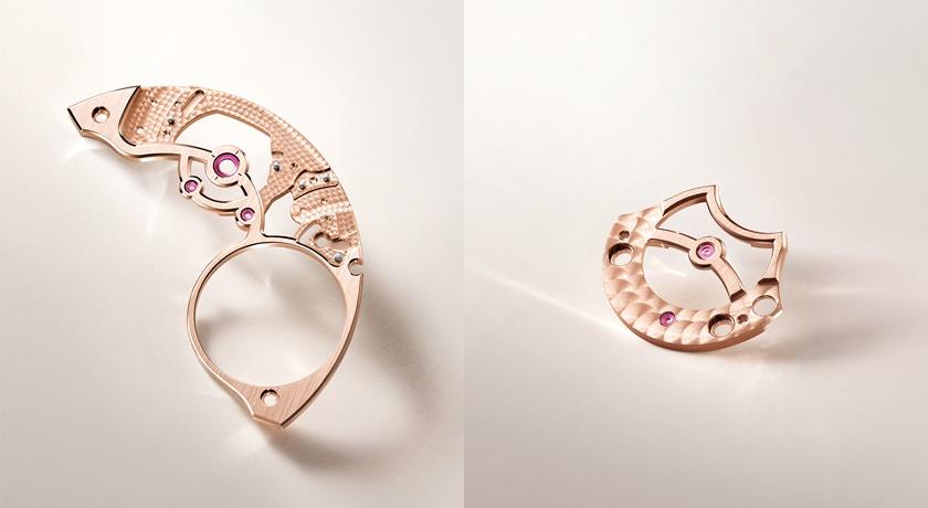 機芯零件經手工裝飾。