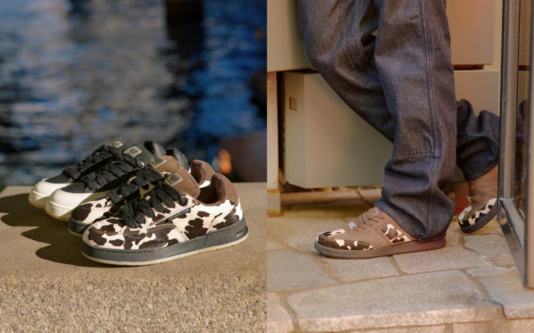 秋冬動物森林系列乳牛紋（左邊）FAT系列運動鞋（NT$4,400）、SANTOS系列運動鞋（NT$4,100）。