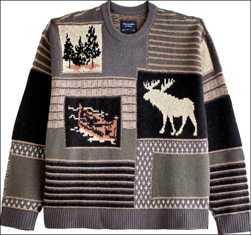 Abercrombie&Fitch招牌麋鹿結合耶誕樹意象，增添佳節氣息。男女共版麋鹿針織毛衣，3,290元。
