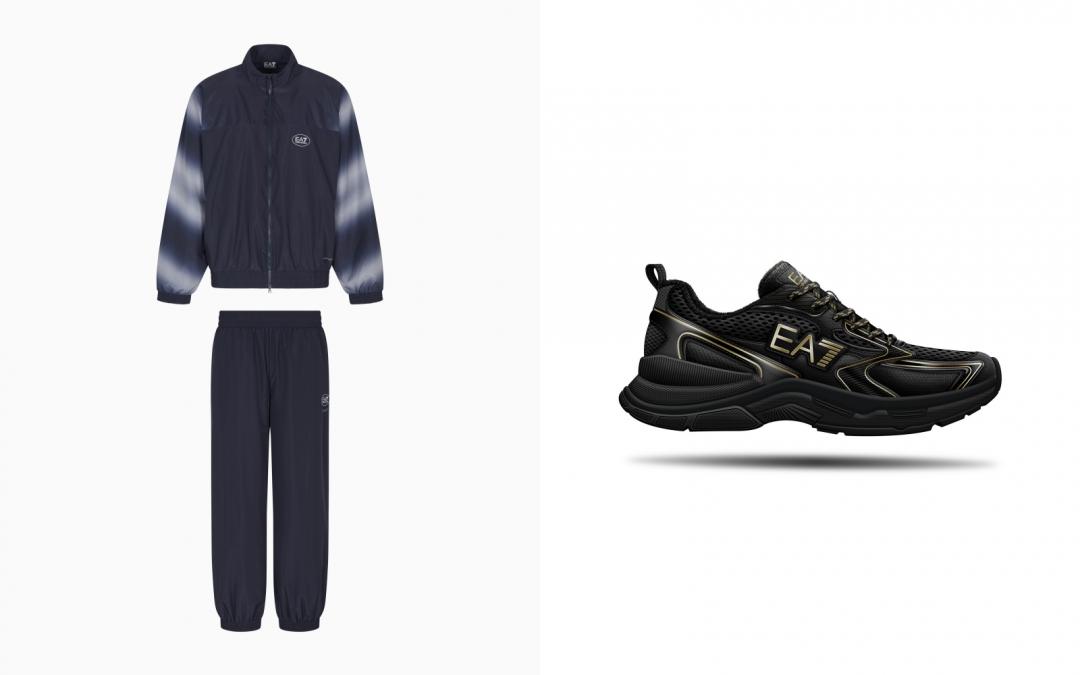 （左起）運動套裝（NT$12,300）、 運動鞋（NT$9,600） 。