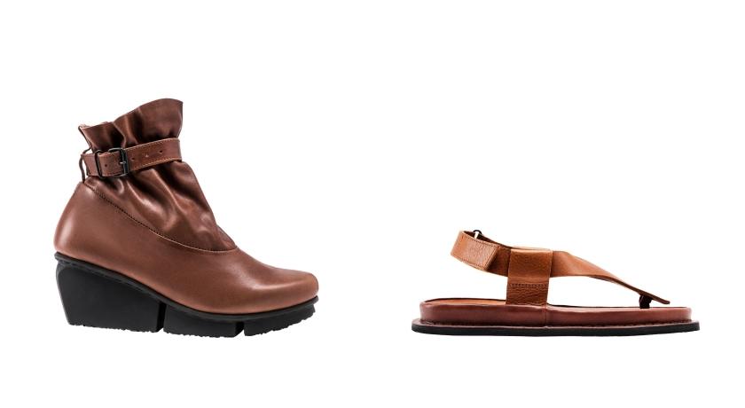 （左起）Trippen Clasp女款楔型高跟鞋，原價NT$13,200元，2折特價NT$2,640元；Trippen Gravity男款休閒涼鞋，原價NT$8,980元，3折特價特價$2,694元。