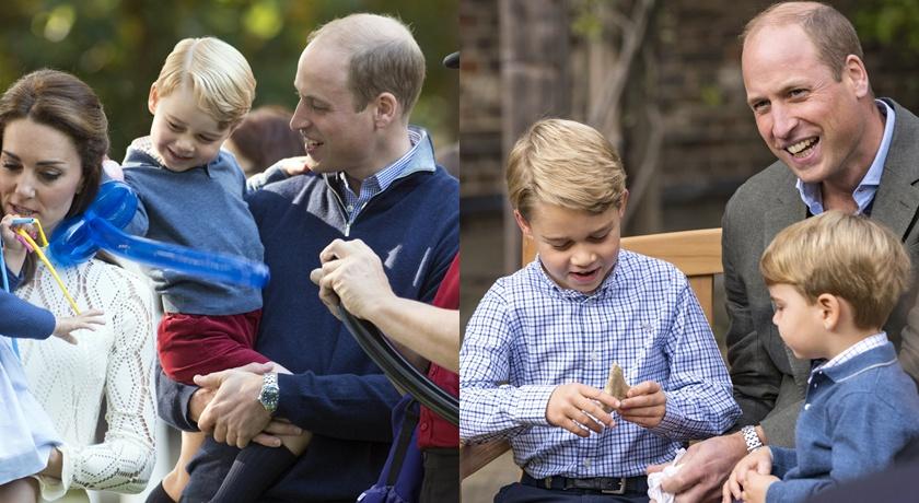 藍色毛衣搭格紋襯衫，喬治王子(左)和路易王子(右)穿起來都可愛。(歐新社、美聯社)