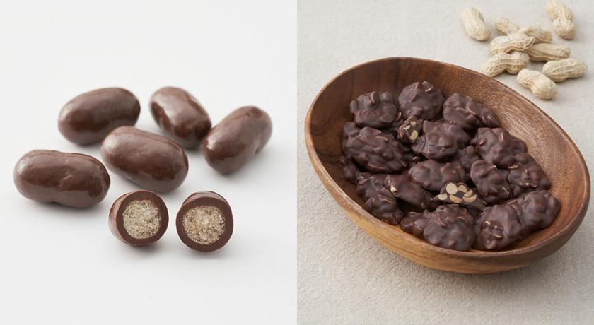 (左)MUJI可可玉米果，69元；(右)可可花生，99元。