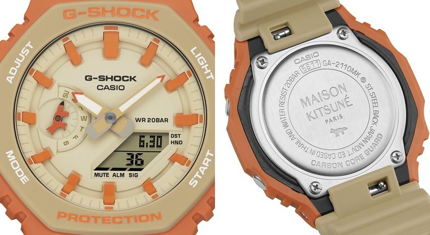 9點鐘星期顯示的指針為小狐狸，錶底蓋點綴Maison Kitsuné品牌LOGO。