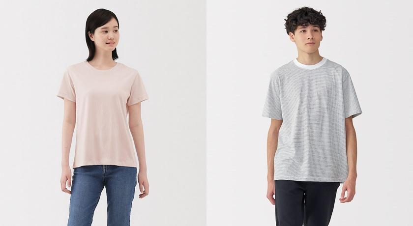 MUJI男女天竺圓領短袖T恤，各199元。(MUJI提供，以下同)