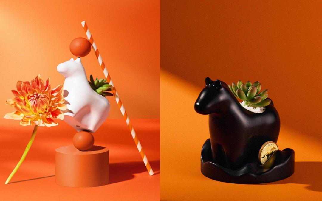 馬年限定造型植栽共推出黑馬與白馬兩種顏色。