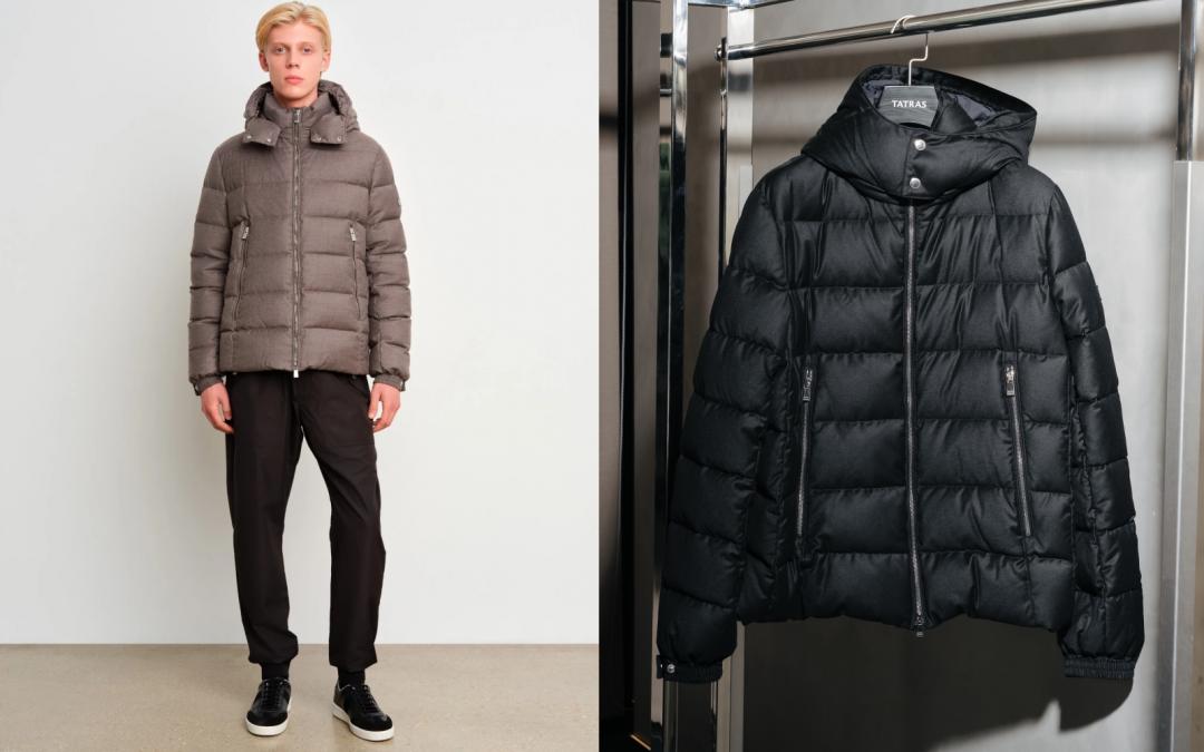 男裝DOMIZIANO羽絨外套，為TATRAS極具代表性的羊毛羽絨款式，選用義大利頂級面料大廠Loro Piana出品的Super150羊毛絲混紡素材，於紗線階段即施加耐久防潑水加工，售價NT$58,800元。