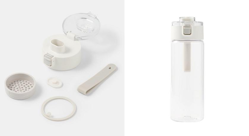 攜帶式透明水壺所有零件都可拆解，清洗方便，350元。