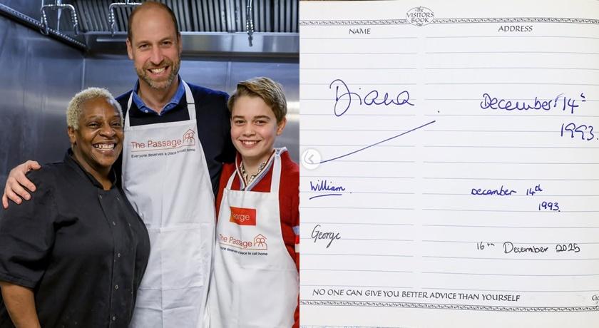 威廉王子和喬治王子為流浪者準備食物，並留下簽名。(翻攝自IG)