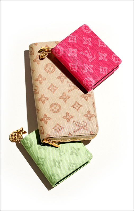 Louis Vuitton Monogram Origine系列Rose ruban（粉紅）、Lin（米白）、Vert Asnières（青綠）長短夾。