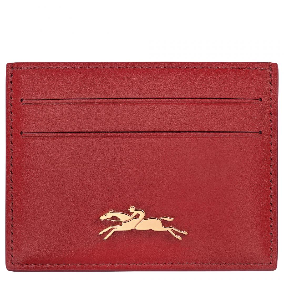 胭脂紅色Longchamp馬年限定系列卡片夾。