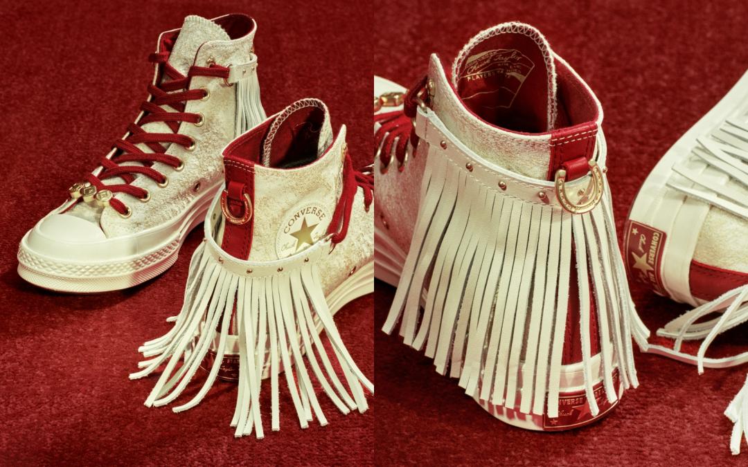 起飛的意象則靠「流蘇」細節加持，Chuck 70加入可拆卸皮革流蘇，能讓潮流迷自由調整點綴位置。