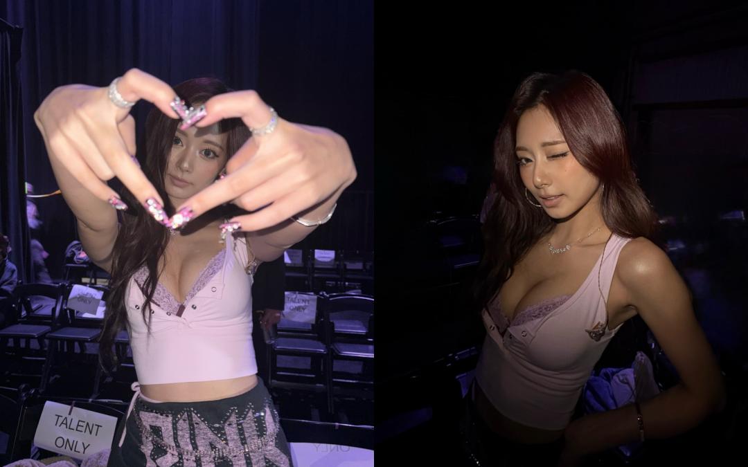 子瑜在維密舞台上，難得將造型重點聚焦在胸前的性感尺度。