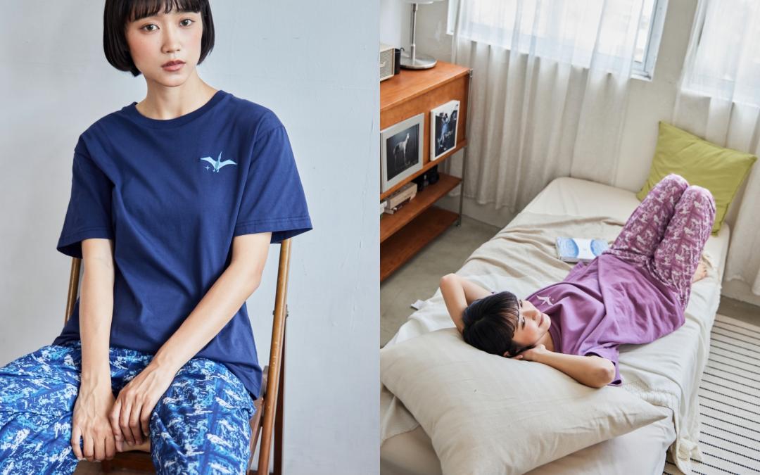 男女共版雲朵中的翼手龍家居服套組，售價NT$3,600元；長褲單件，售價NT$2,980元，官網同步販售。