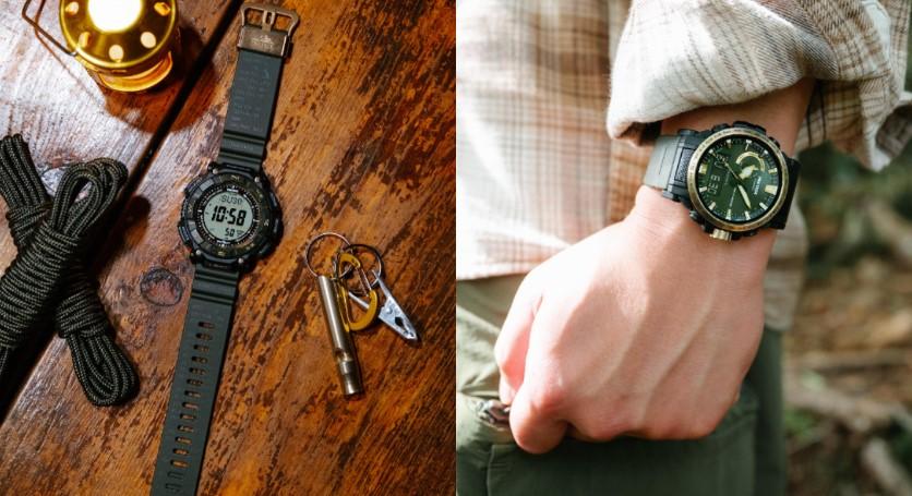 CASIO PRO TREK 30年紀念錶 環保材質零件搭綠金配色 錶帶熱壓型號記錄歷程