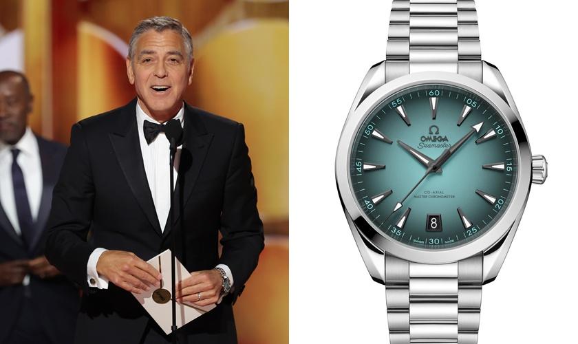喬治克隆尼佩戴OMEGA海馬Aqua Terra腕錶。(OMEGA提供)