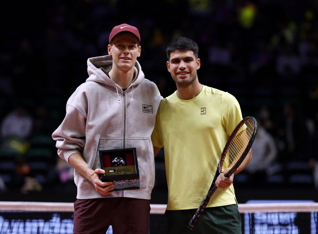 辛納（左）和艾卡拉茲（右）同為勞力士品牌大使。（路透）