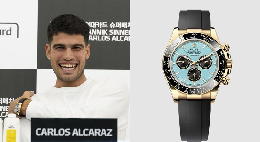 韓國表演賽時，艾卡拉茲佩戴勞力士Daytona腕錶。（歐新社、勞力士提供）