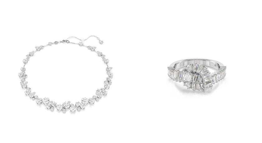 亞莉安娜佩戴SWAROVSKI Constella系列項鍊12,000元、Matrix系列戒指5,300元。(SWAROVSKI提供)